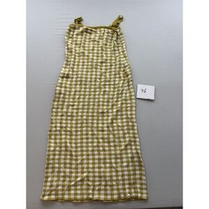 ELISE Womens Olive Green White Gingham Knit Spaghetti Strap Maxi Dress L